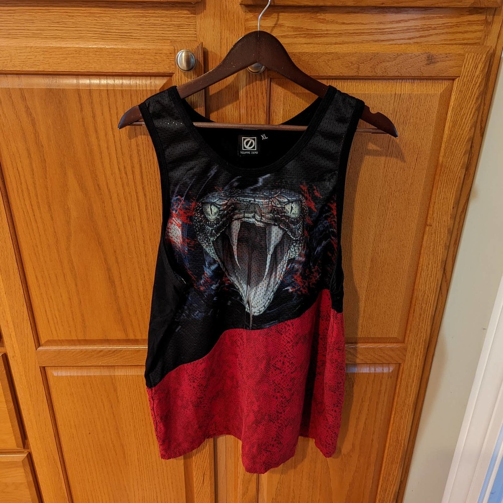 Y2k Workout Tank Top Square Zero men size XL cobra snake red black Mesh